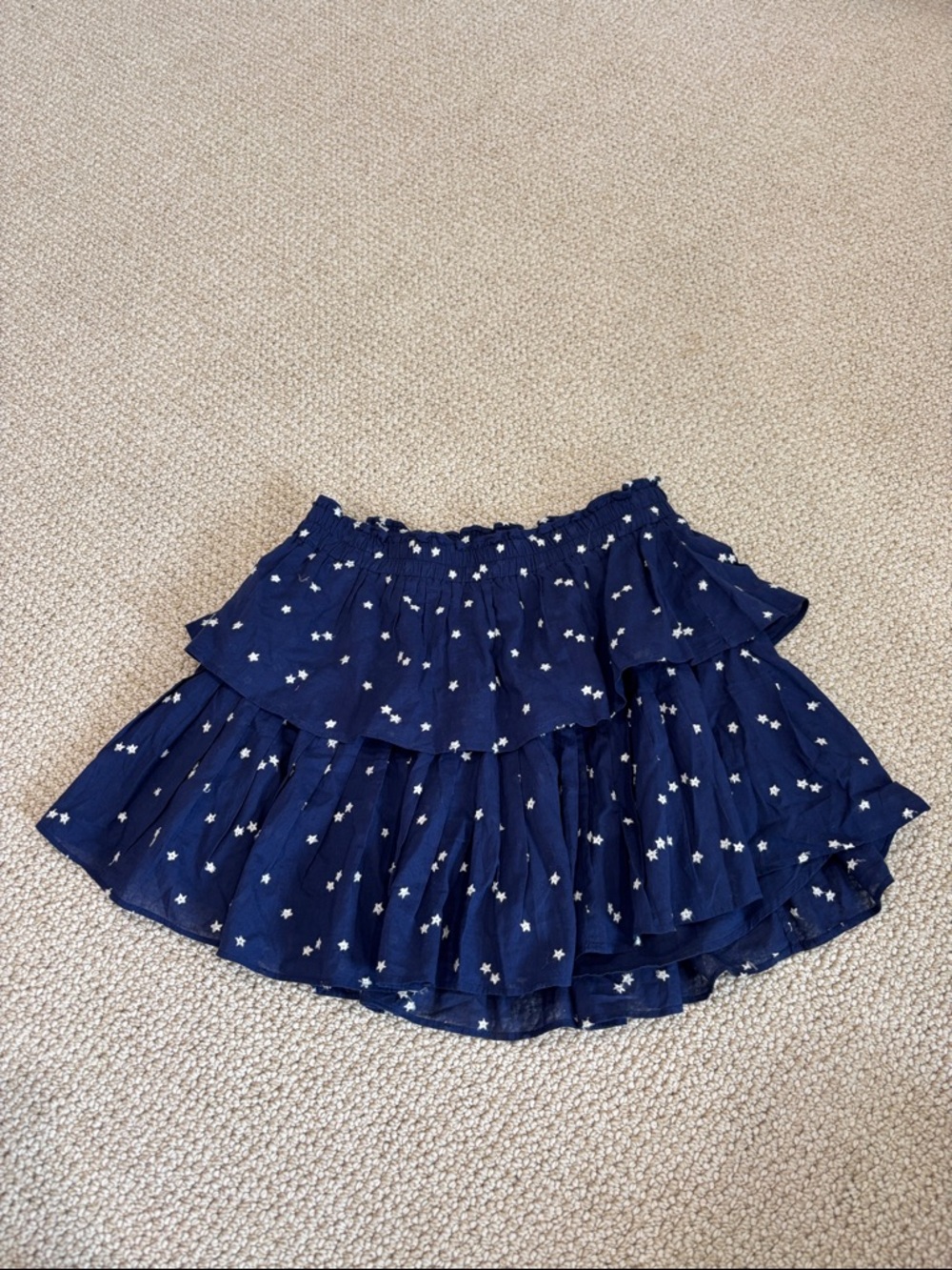 LoveShackFancy Navy Star-Print Tiered Skirt